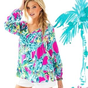 Lilly Pulitzer Willa Tunic Top Magenta Hottie XS Shirt Blouse